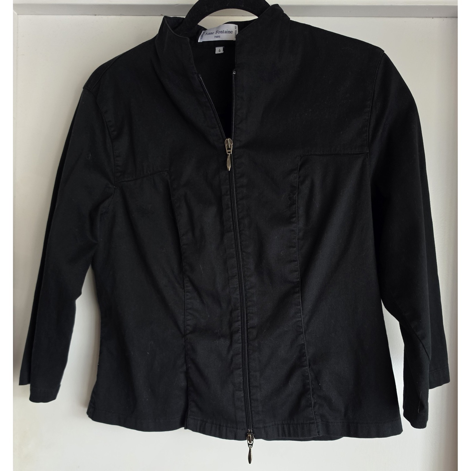 Anne Fontaine Full-Zip Blazer Jacket 4 Black Cotton Blend Women Smart Casual